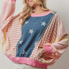 BiBi Stars and Stripes Round Neck Long Sleeve Top - Blush Multi