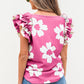 Mazie Floral Ruffled Short Sleeve Blouse - Farnelli
