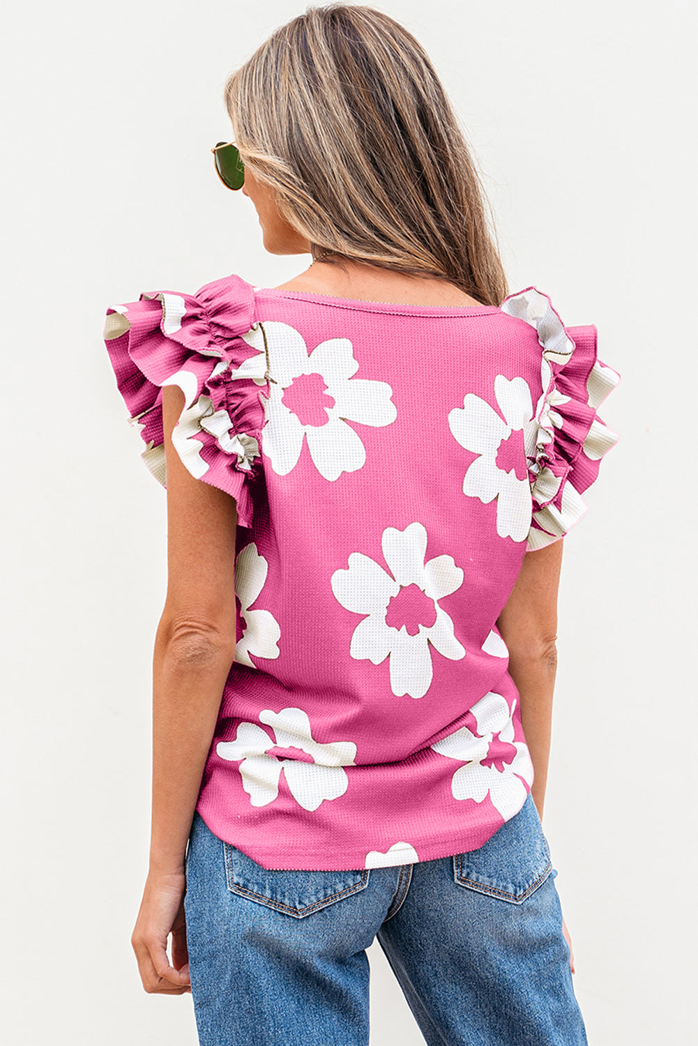 Mazie Floral Ruffled Short Sleeve Blouse - Farnelli