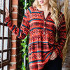 Heimish Full Size Geometric Button Detail Long Sleeve Babydoll Top - Scarlet