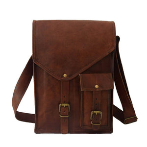 Classy Leather Bags Barnett Crossbody Messenger Bag in brown leather with adjustable strap and multiple compartments.