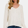 Zenana V-Neck Dropped Shoulder Long Sleeve T-Shirt - Ivory