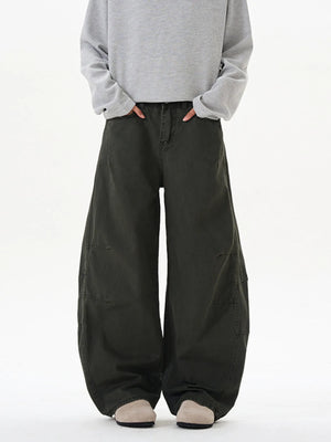 Men's Washed Wide Leg Curved Cargo Jeans - Farnelli