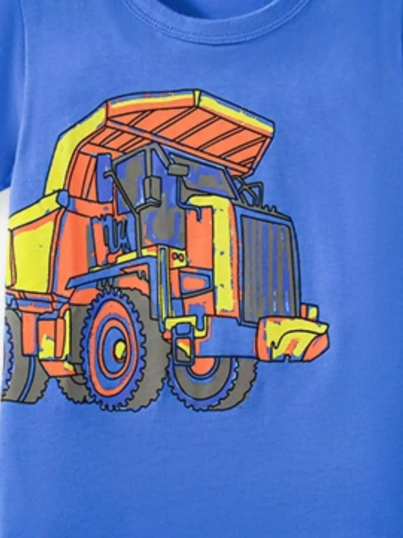 Children's Construction Vehicle Graphic Short Sleeve T-Shirt - Farnelli