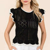 Mittoshop Openwork Contrast Trim Ruffled Cap Sleeve Knit Top - Black