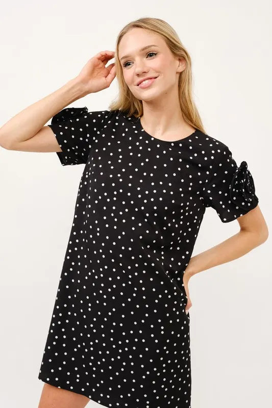 And The Why Embellished Sleeve Polka Dots Shift Dress - Farnelli