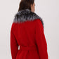 Genuine Silver Fox Virgin Wool Wrap Coat in Red