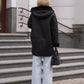 Alaska Grazia reversible black faux shearling hooded coat with parka-style silhouette