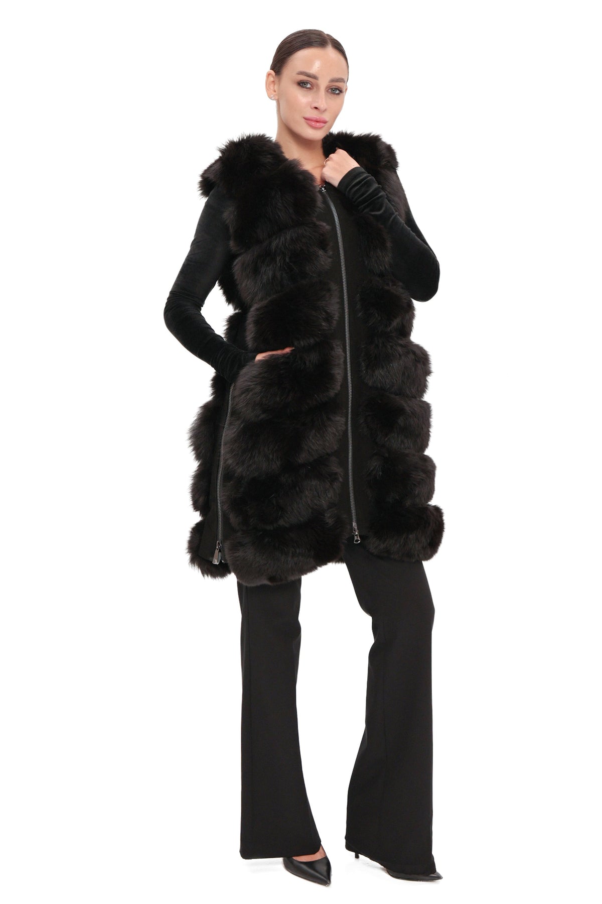 Genuine Alaska® Polar Fox Fur Vest, 90 cm, shown front view