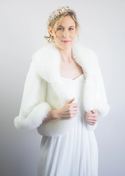 Ivory White Faux Fur Jacket with Sleelves (Chole Wht01)