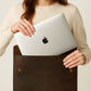 Leather MacBook Folio laptop sleeve by Classy Leather Bags, featuring smooth brown leather and sleek design.