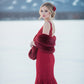 Red Bridal Fur Shawl with Fleece Lining (Audrey Red05)