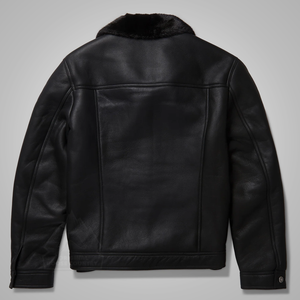 New Mens Black B3 Shearling Real Sheepskin Leather Trucker Flying Jacket