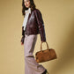 Chiara (cognac) - Italian calf suede women's handbag (with shoulder strap)