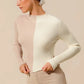 SO ME Color Block Fitted Crop Sweater Top - Farnelli