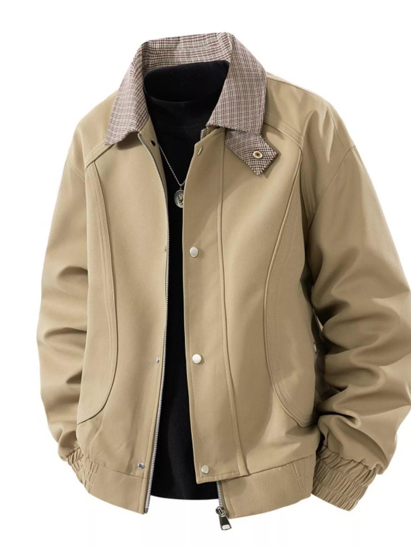 Men's Plus Size Casual Plaid Collar Zip Up Jacket - Farnelli