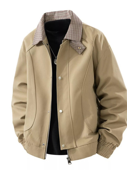 Men's Plus Size Casual Plaid Collar Zip Up Jacket - Farnelli