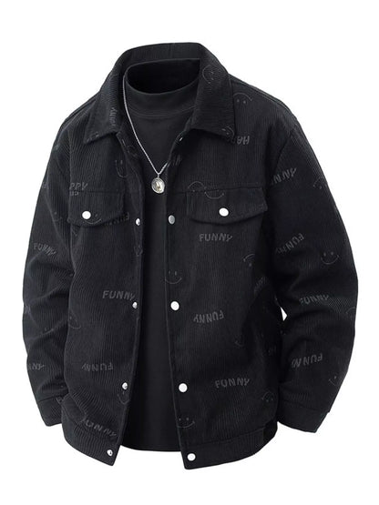 Men's Plus Size Smiley Face Print Snap Down Casual Jacket - Farnelli