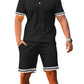 Men's Full Size Contrast Trim Polo and Shorts Set Plus Size - Farnelli
