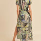Aemi + Co Lace Detail Slit Geometric Print Short Sleeve Maxi Dress - Farnelli