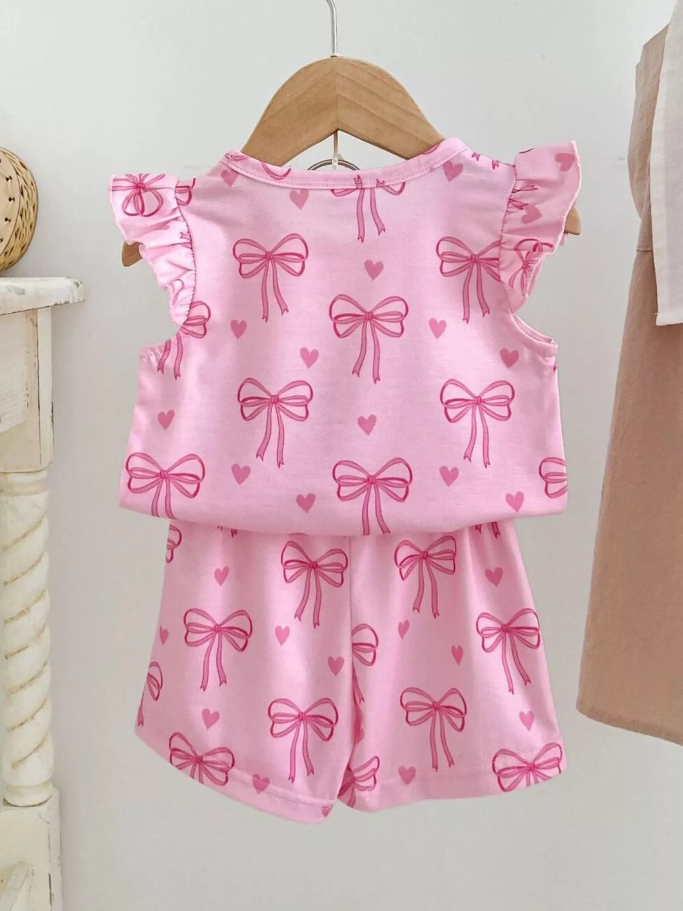 Children's Bowknot Ruffle Sleeve Top and Shorts Set - Farnelli