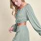 MABLE Gauze Long Sleeve Button Crop Top and Short Set - Farnelli