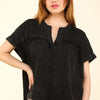 VERY J Nochted Short Sleeve Washed T-Shirt - Black