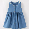 Children's Daisy Embroidered Denim Button-Down Dress - Medium