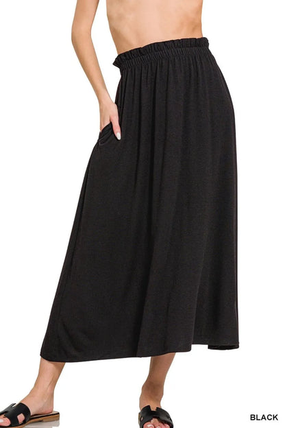 Zenana Paperbag Waist Midi Skirt With Pockets - Farnelli