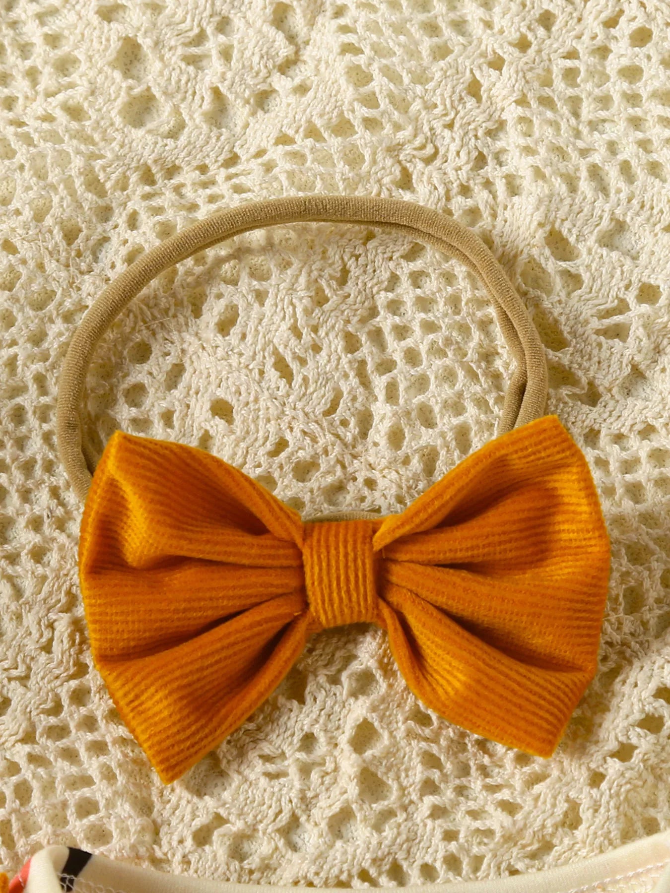 Children's Pumpkin Print Ruffle Dress with Bow Headband - Farnelli