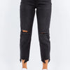 American Bazi High Waist Distressed Cropped Straight Jeans - Black
