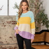 Sew In Love Full Size Color Block Exposed Seam Sweater - Yellow Lilac