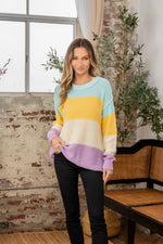 Sew In Love Full Size Color Block Exposed Seam Sweater - Farnelli