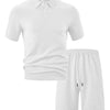 Men's Full Size Textured Polo Shirt and Shorts Set Plus Size - White