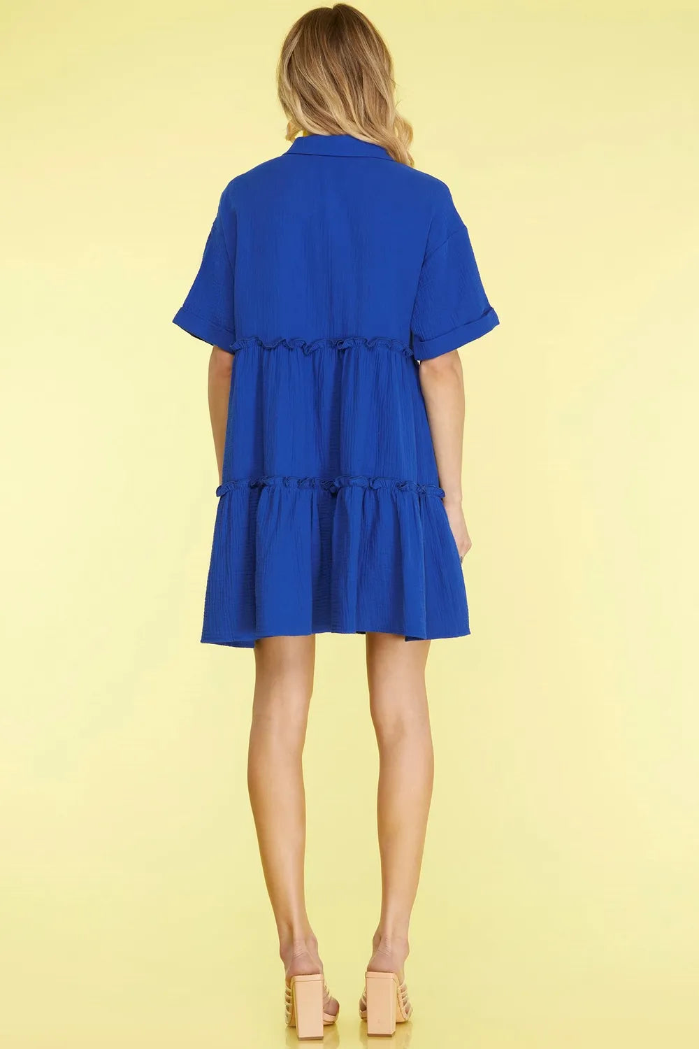 She + Sky Full Size Button Front Frill Tiered Mini Dress Plus Size - Farnelli