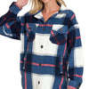 Zenana Oversized Plaid Fleece Shacket - NAVY