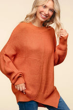 Haptics Full Size Side Slit Texture Asymmetric Sweater - Farnelli