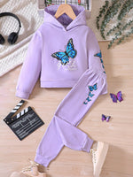 Childrens's Butterfly Print Hoodie & Pants Set - Farnelli