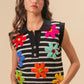 BiBi Flower Patch Striped Half Button Sweater Vest - Farnelli