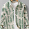 Men's Plus Size Striped Button Up Long Sleeve Shirt - Green