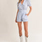 MABLE Striped Puff Sleeve Collared Neck Romper - Farnelli