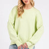 Mittoshop Side Slit Round Neck Drop Shoulder Sweater - LIME