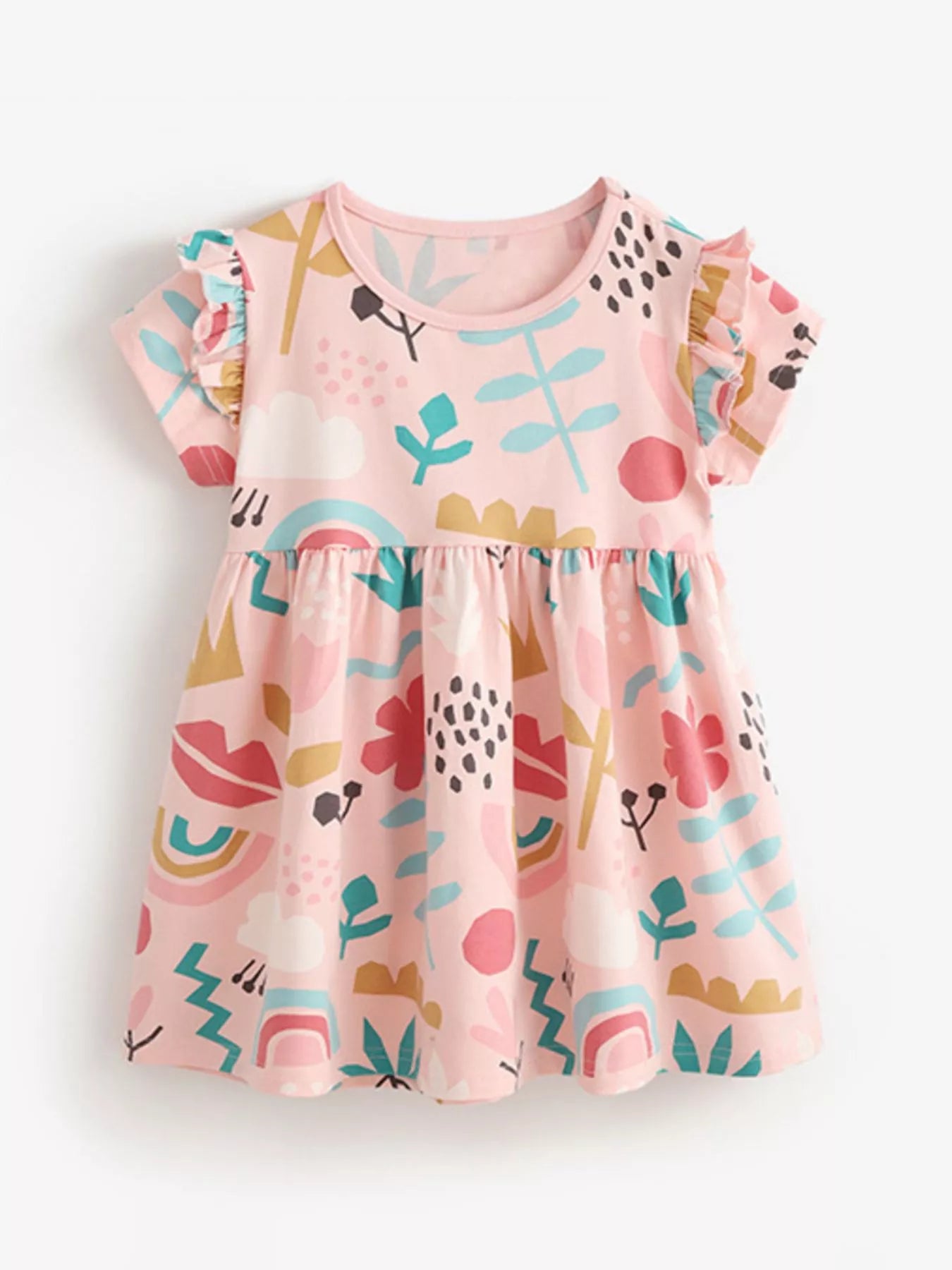 Children's Printed Ruffle Short Sleeve Casual Dress - Farnelli