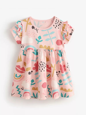 Children's Printed Ruffle Short Sleeve Casual Dress - Farnelli