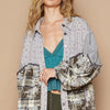 POL Balloon Sleeve Floral Color Block Plaid Shirt - Brown/Grey