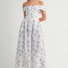 MABLE Floral Printed Off Shoulder Maxi Dress - Blue