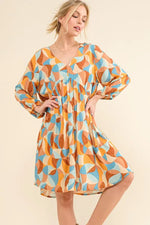 And The Why Printed Open Back Puff Sleeve Casual Dress - Farnelli