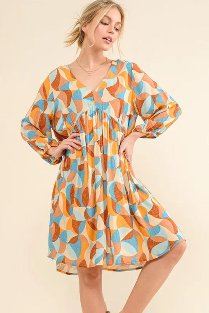And The Why Printed Open Back Puff Sleeve Casual Dress - Farnelli