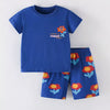 Children's Floral Short Sleeve Tee and Shorts Set - Dark Blue