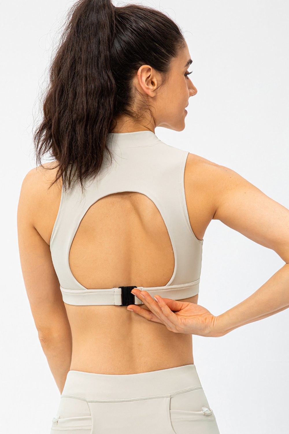 Full Size Cropped Cutout Back Zipper Front Active Tank Top - Farnelli
